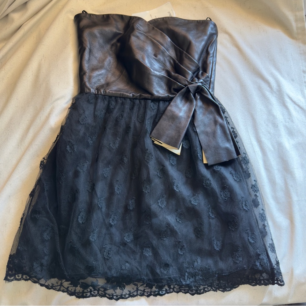 Valentino black leather and lace mini dress